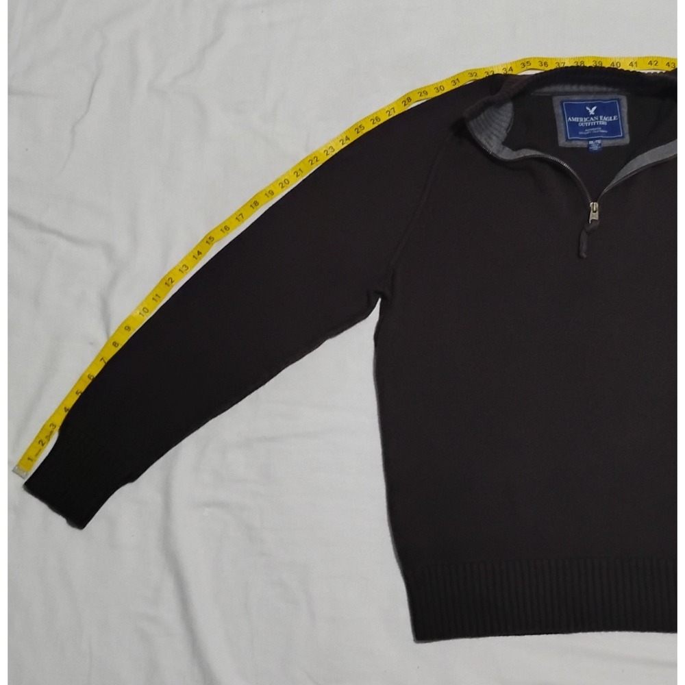 Vintage American Eagle Men's XXL Brown Rib-Knit Cotton 1/4 Zip Mock Sweater - Picture 5 of 9